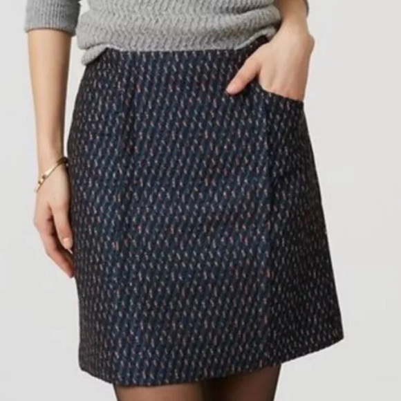 Loft Size 4 A-Line Tweed Shift Skirt Navy Textured With Pockets - Picture 1 of 9